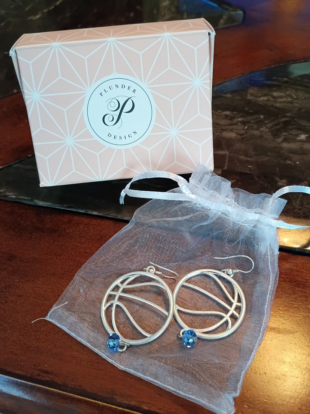 Plunder Silver-Tone Hoop Earrings with Blue Crystal Accent
